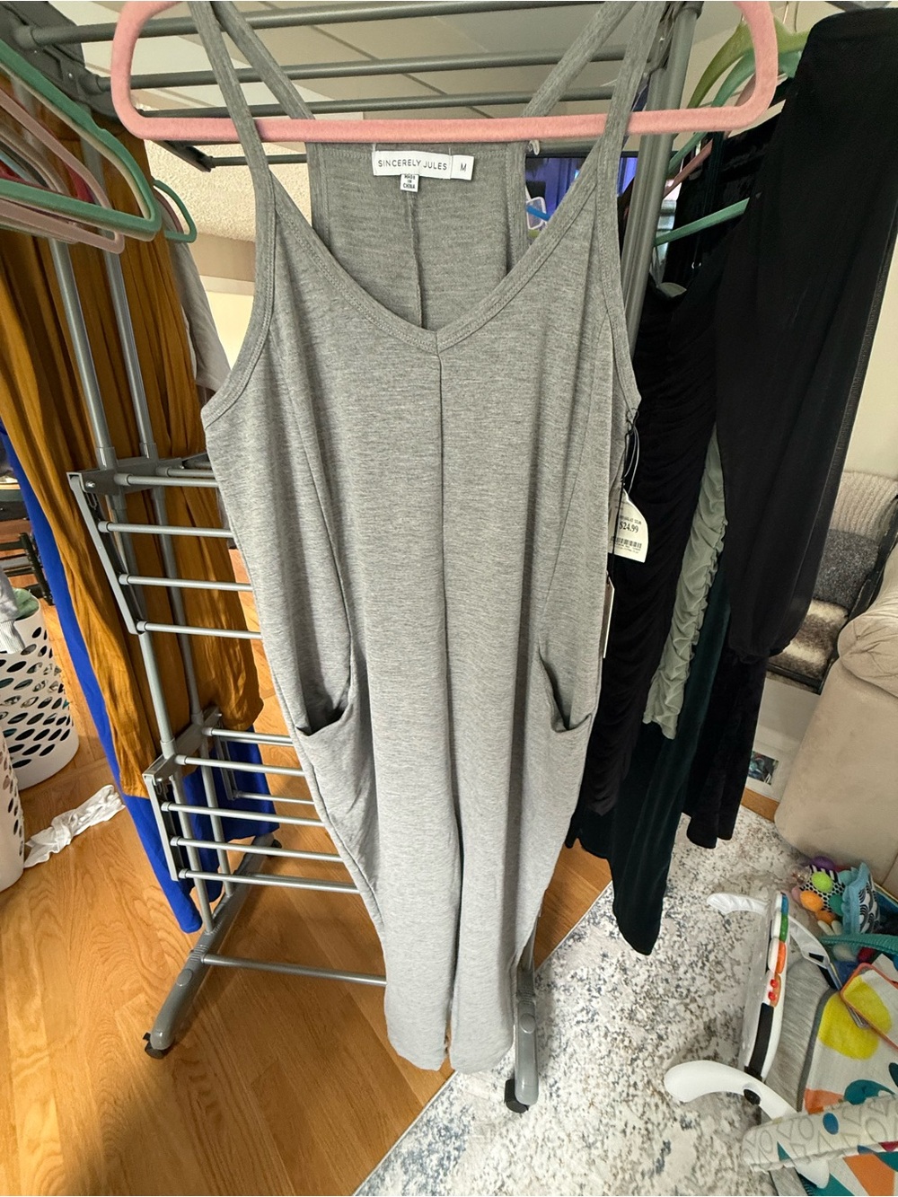 Sincerly Jules Gray V-Neck Maxi Dress with Pockets